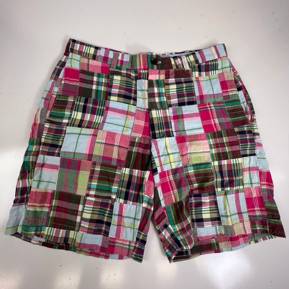 Brooks Brothers Mens 35R Patchwork Madras Shorts Multicolor Plaid Cotton Preppy